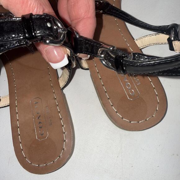 Coach Rue Black Patent Leather Flat Slingback Designer Thong Sandals 7.5 - Picture 5 of 14